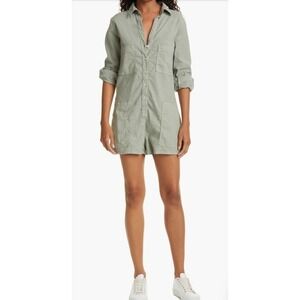 Frank & Eileen Ireland Playsuit Large Green Linen Blend Utility Workwear Romper
